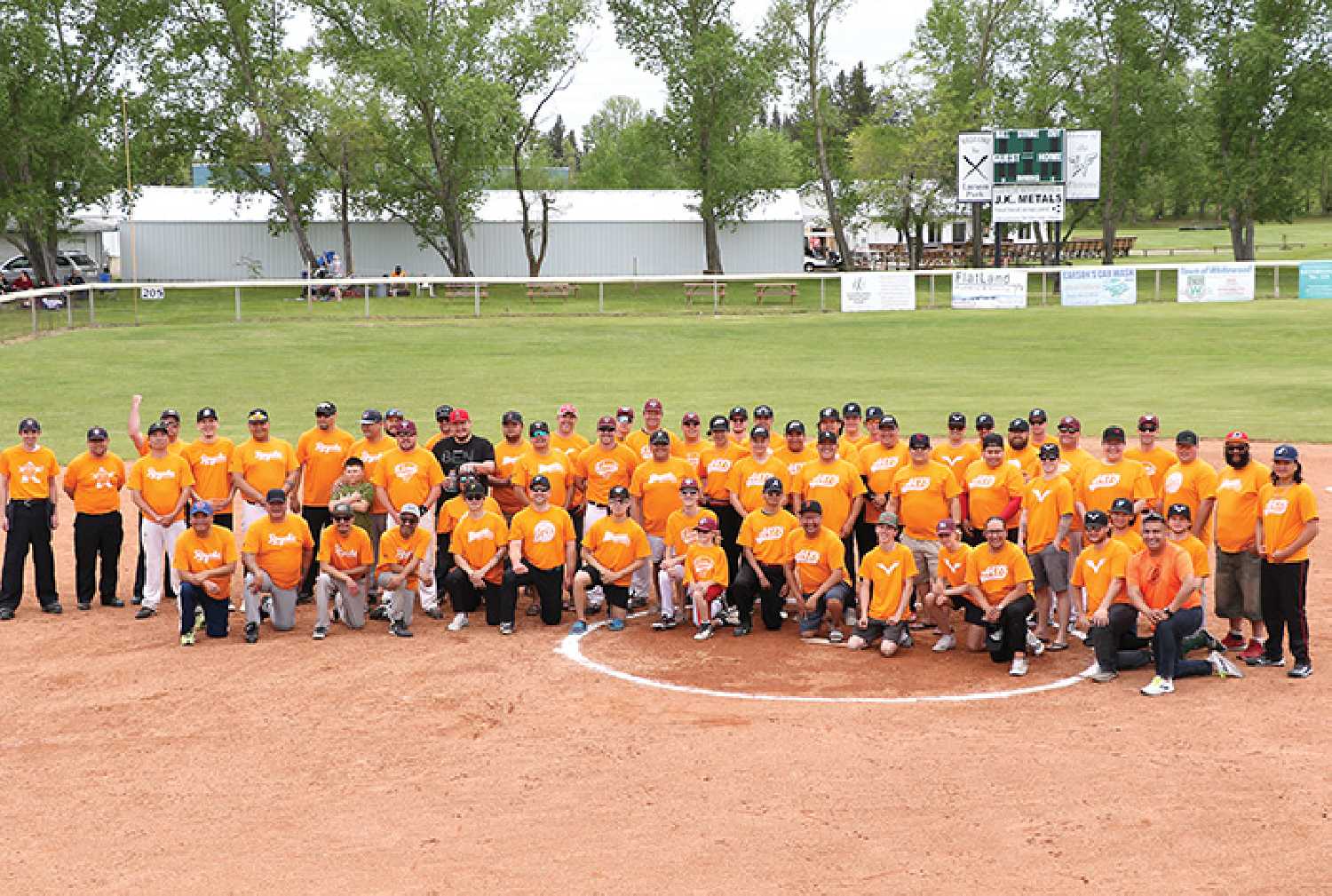 In Whitewood, within Treaty 4 territory, the Fleming Jets, Kahkewistahaw Jays, Whitewood Falcons, Round Lake Braves, Grenfell Gems and Cowessess Royals of the South East Men’s Fastball League, played games against one another to promote reconciliation between Indigenous and non-Indigenous peoples. All of the teams wore orange shirts with each of their team’s logos on it that day.